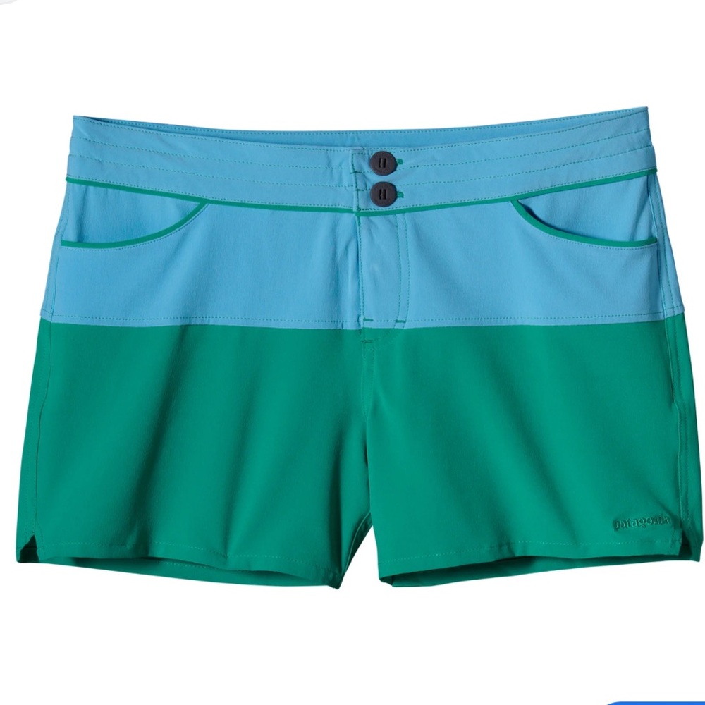 Women’s Patagonia Meridian Board Swim Shorts Blue Green Size 2 EUC  4 Inch Short